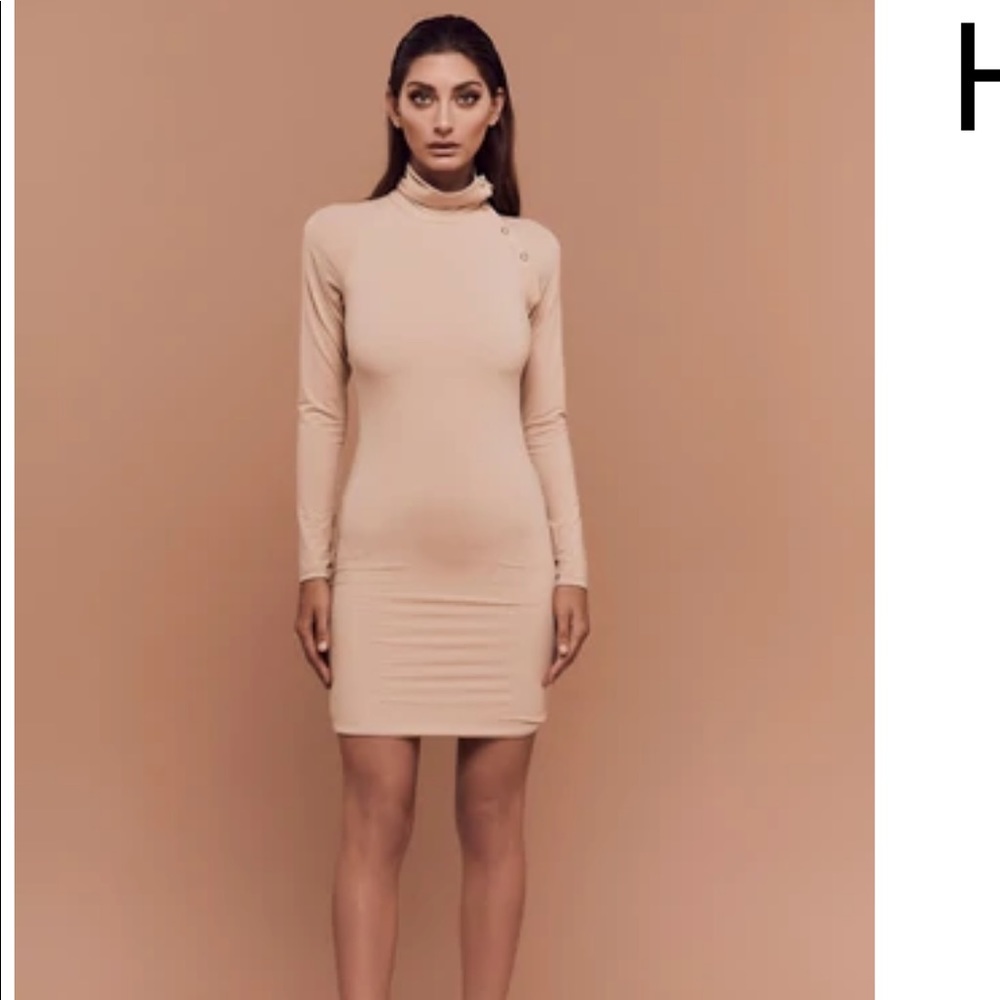BOSSA BSSA Hailey Dress metallic mini short turtle neck long sleeve small pink 2